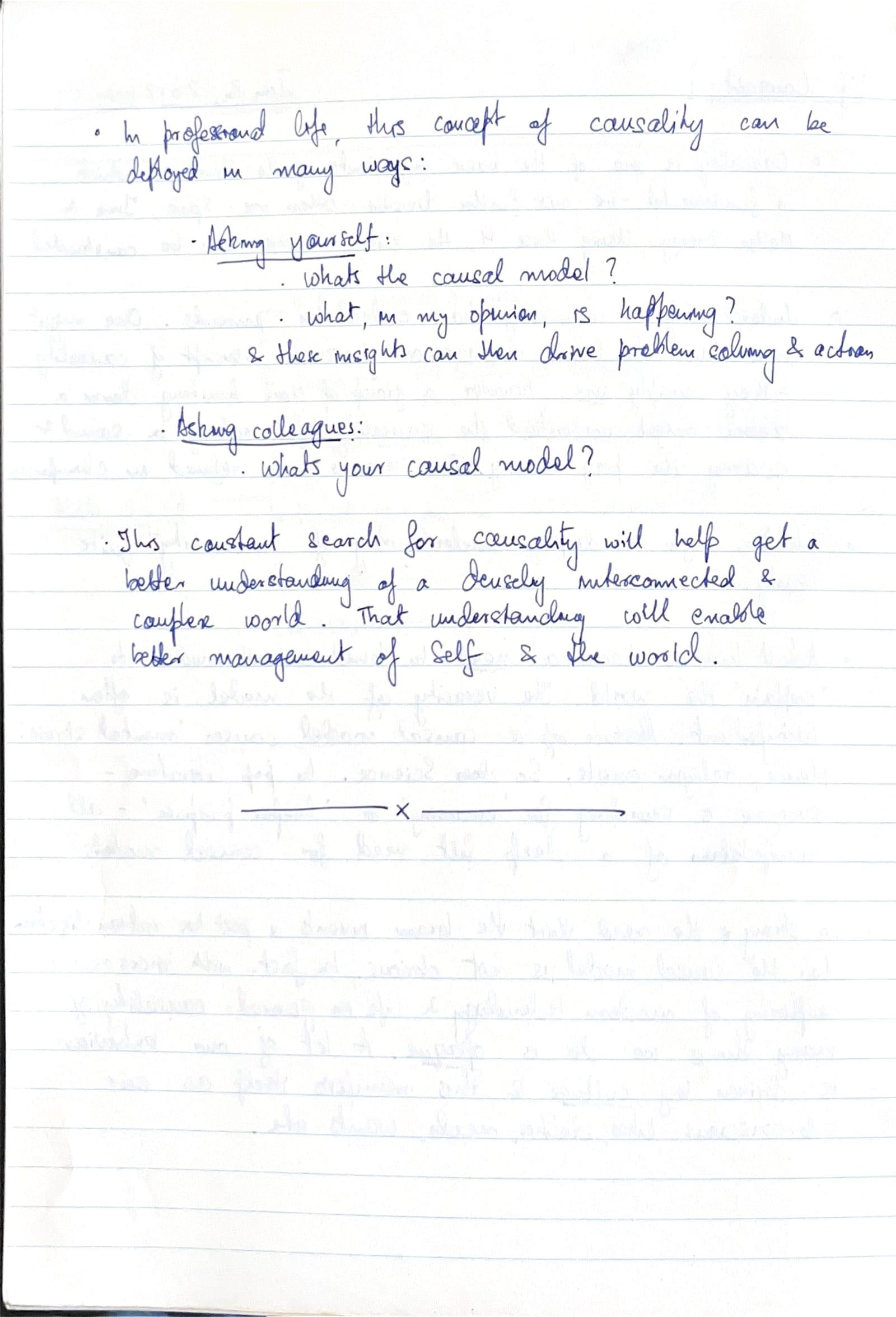 Second handwritten page of the Of Causality entry, ending with the question: whats your causal model?