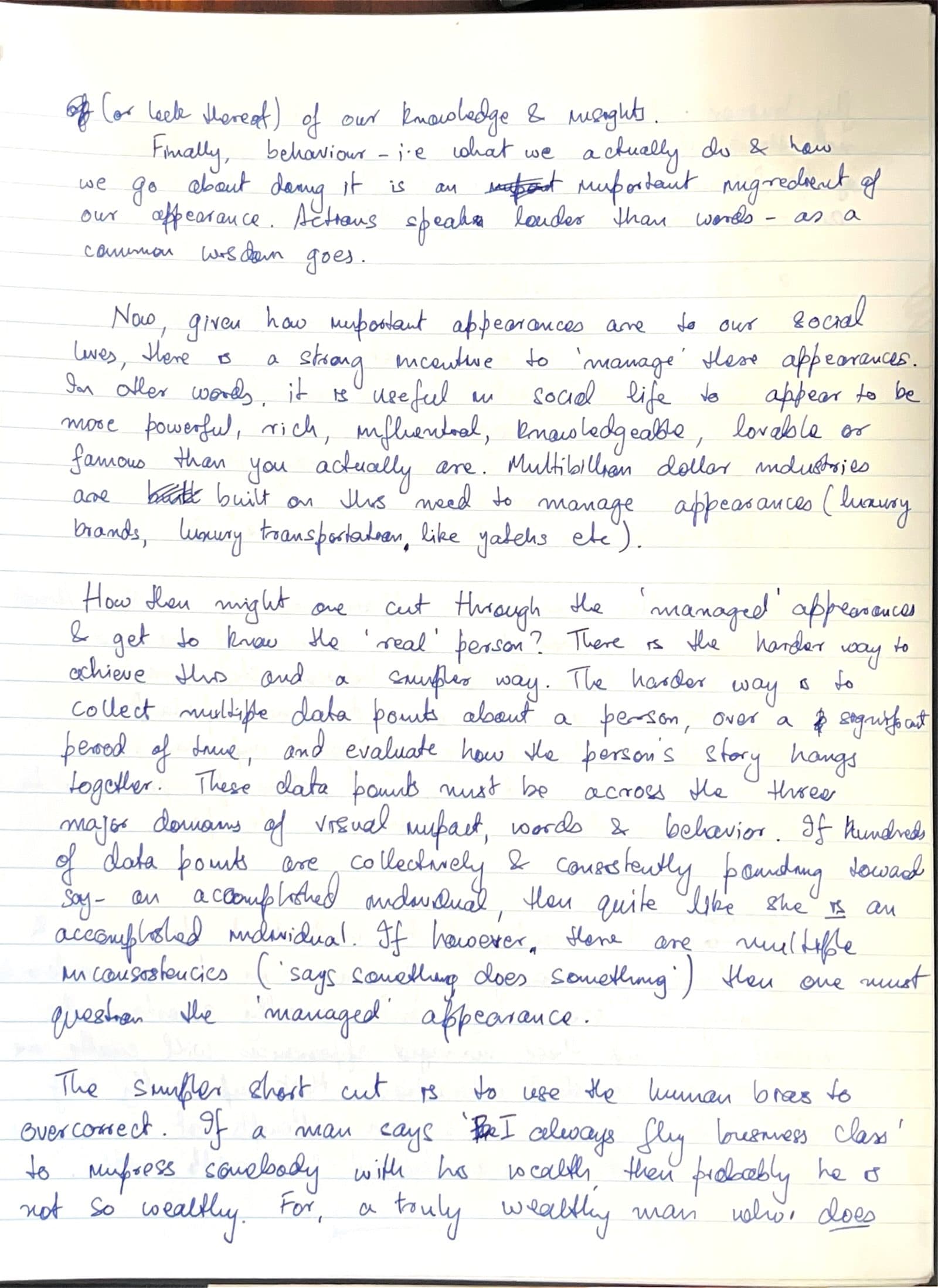 Second handwritten page of the On Appearances entry, on managed appearances and how to cut through them.